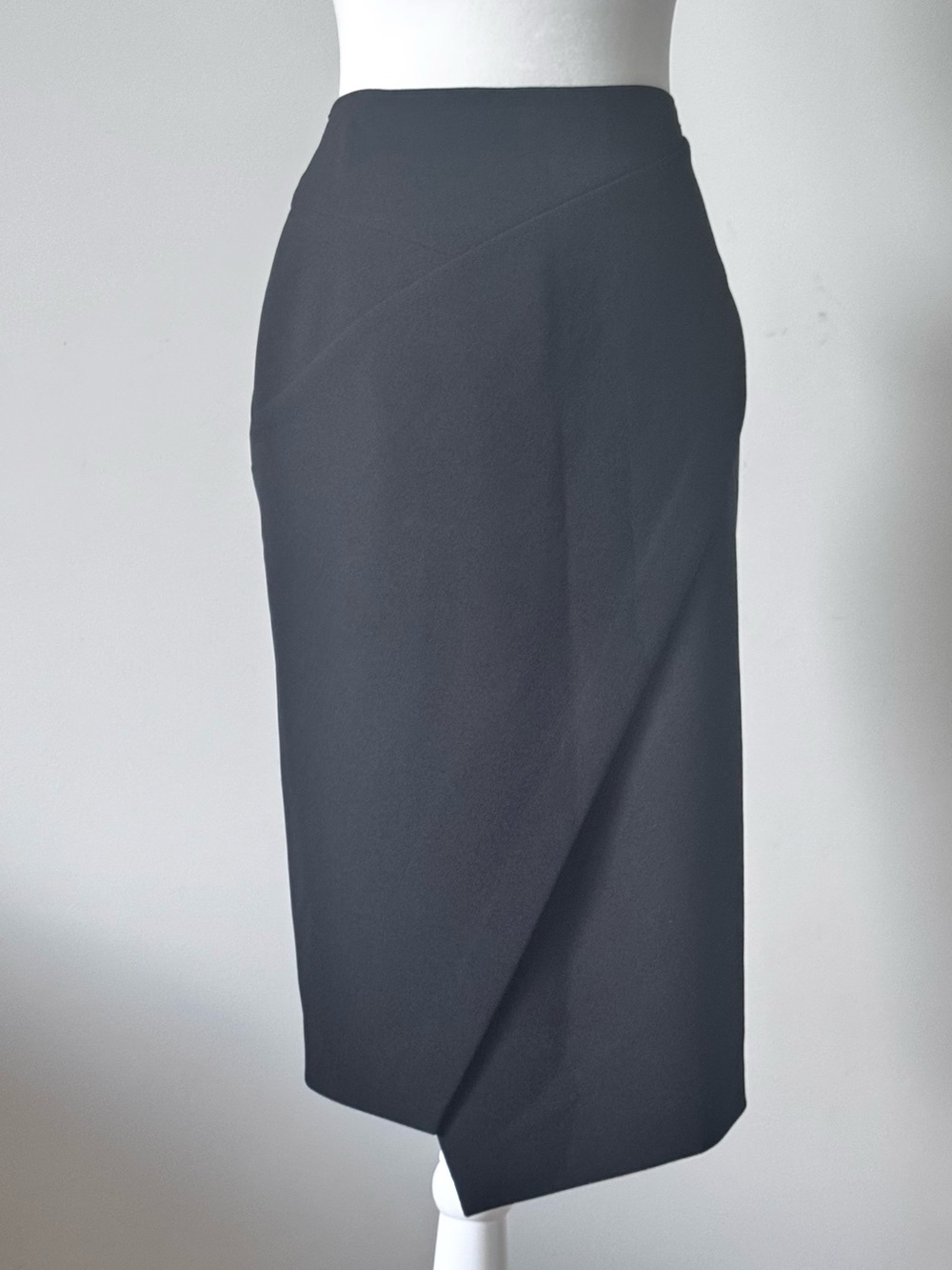 Donna Karan New York Black Asymmetrical Wrap Midi Skirt Size 4